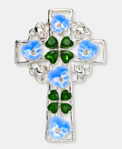 Anne Klein Crystal & Stone Floral Cross Pin In Blue