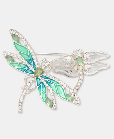 Anne Klein Crystal & Stone Flying Dragonflies Pin In Neutral