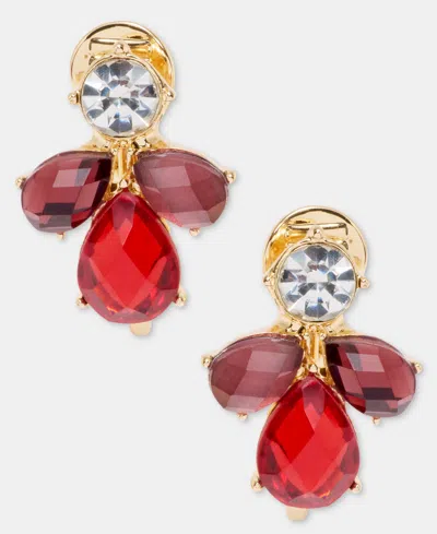 Anne Klein Crystal Cluster Clip-on Earrings In Red