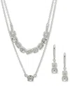 Anne Klein Crystal Drop Earrings & Two-row Necklace, 16" + 3" Extender In Transparent