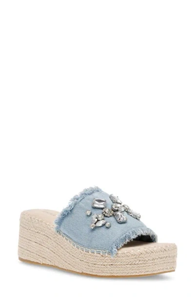 Anne Klein Crystal Espadrille Slide Sandal In Denim