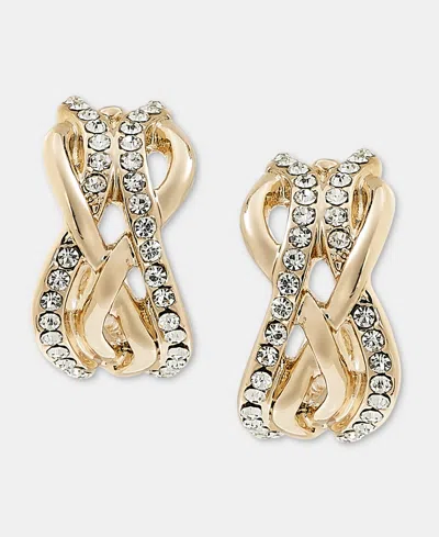 Anne Klein Crystal Gold-tone 17mm Multirow Wave Hoop Earrings