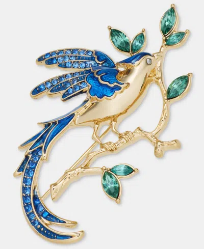 Anne Klein Crystal Gold-tone Bird On Branch Brooch