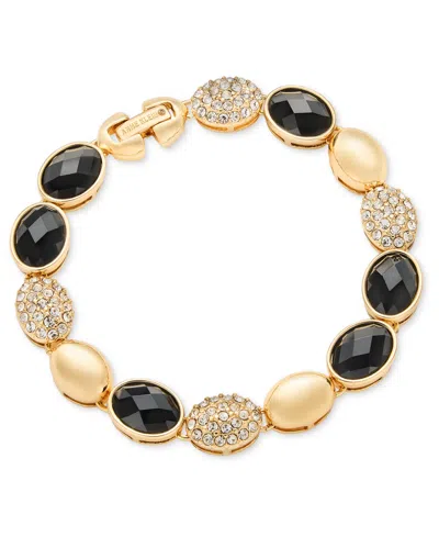 Anne Klein Crystal Gold-tone Domed Metal & Stone Line Bracelet