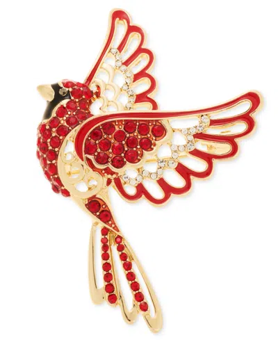 Anne Klein Crystal Gold-tone Flying Cardinal Pin In Multi