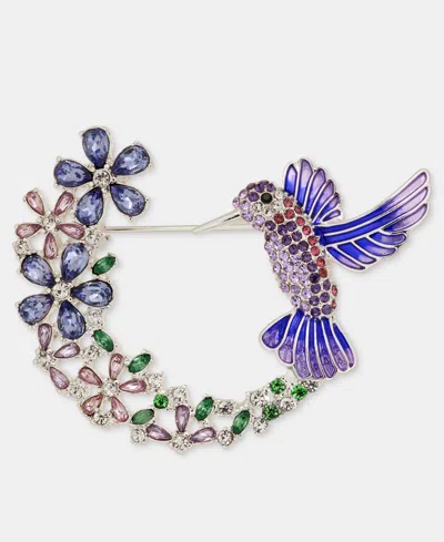 Anne Klein Crystal Hummingbird & Flowers Pin In Multi