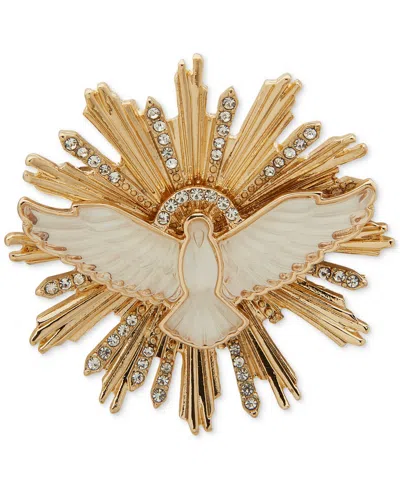 Anne Klein Crystal Imitation Pearl Gold-tone Dove Pin