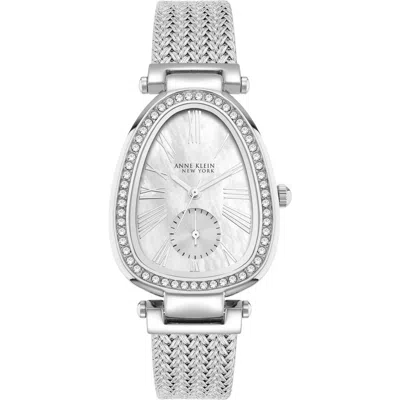 Anne Klein Crystal Mesh Strap Bracelet Watch, 28mm X 40.5mm In Metallic