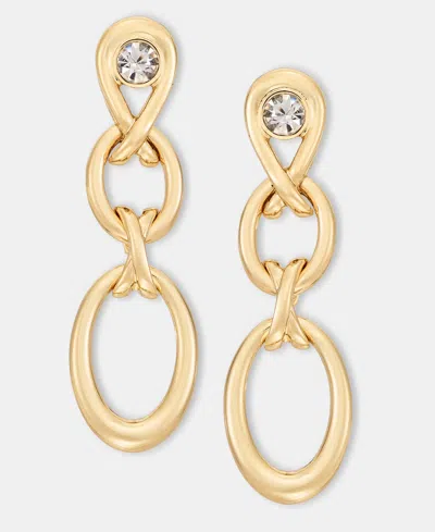 Anne Klein Crystal Oval Link Linear Drop Earrings In Gold