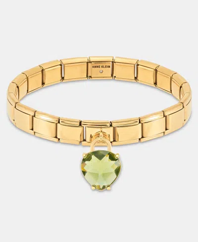 Anne Klein Crystal Pear-shape Charm Stretch Bracelet In Gold