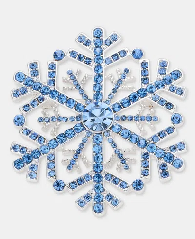 Anne Klein Crystal Silver-tone Snowflake Pin In Blue
