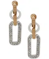 Anne Klein Crystal Stone Two-tone Linked Comfort Clip Drop Earrings In Gold