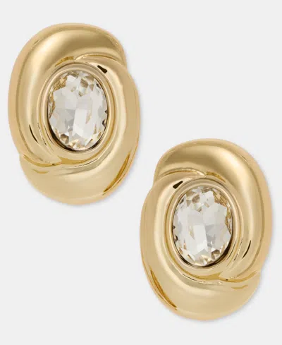 Anne Klein Crystal Twisted Oval Clip-on Button Earrings