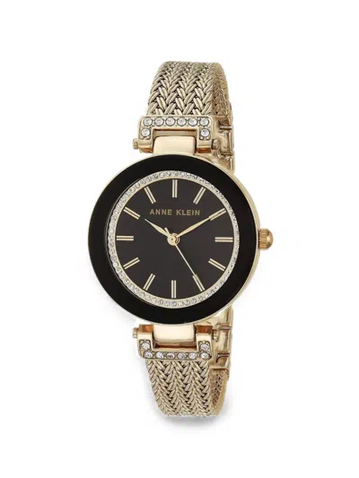 Anne Klein Crystal-accented Mesh 30mm Watch In Black