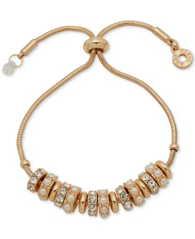 Anne Klein Cubic Zirconia And Glass Crystal Gold-tone Rondell Slider Bracelet In White