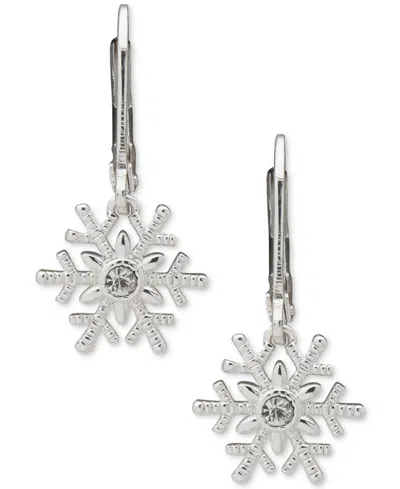 Anne Klein Cubic Zirconia And Glass Stone Silver-tone Snowflake Drop Earrings
