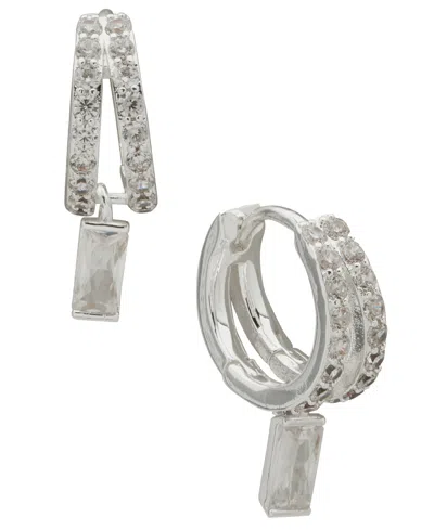Anne Klein Cubic Zirconia Baguette Stone Drop Huggie Hoop Earrings In Metallic