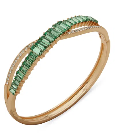 Anne Klein Cubic Zirconia Crystal Gold-tone Orbital Bangle Bracelet In Green