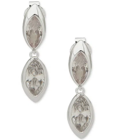 Anne Klein Cubic Zirconia Double Navette Stone Drop Earrings In White