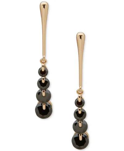 Anne Klein Cubic Zirconia Dynamic Gold-tone Linear Earrings In Black