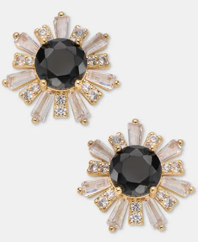 Anne Klein Cubic Zirconia Gold-tone Floral Stud Earrings In Black