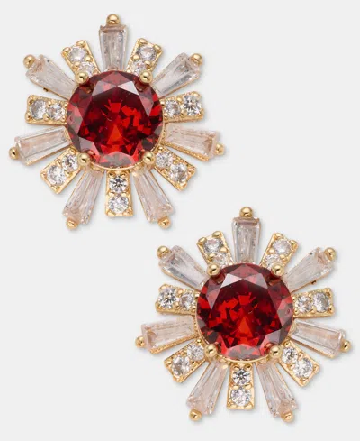 Anne Klein Cubic Zirconia Gold-tone Floral Stud Earrings In Multi