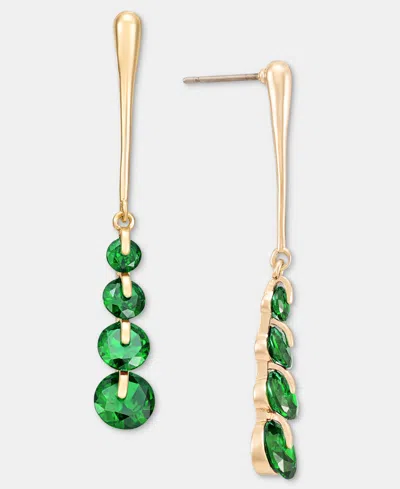 Anne Klein Cubic Zirconia Gold-tone Linear Dangle Earrings In Green