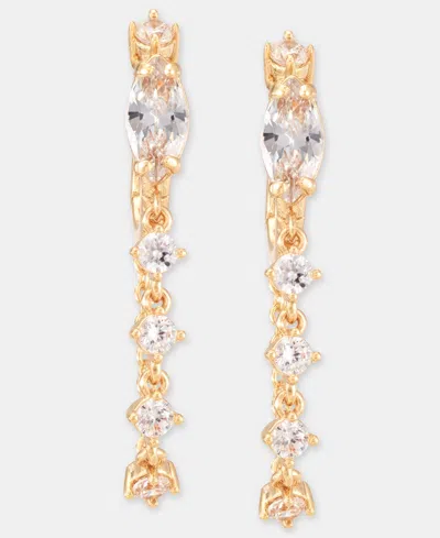 Anne Klein Cubic Zirconia Linear Charm Huggie Hoop Earrings In Gold