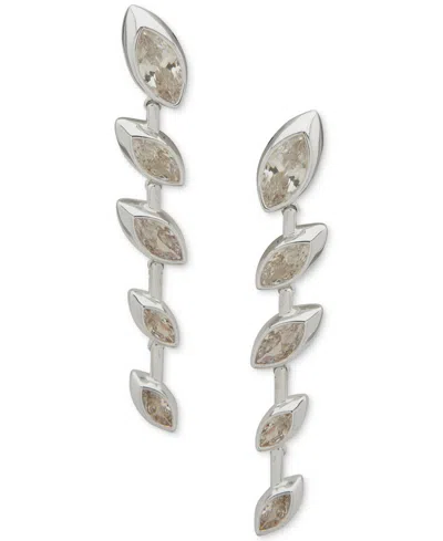 Anne Klein Cubic Zirconia Navette Stationed Linear Earrings In Metallic