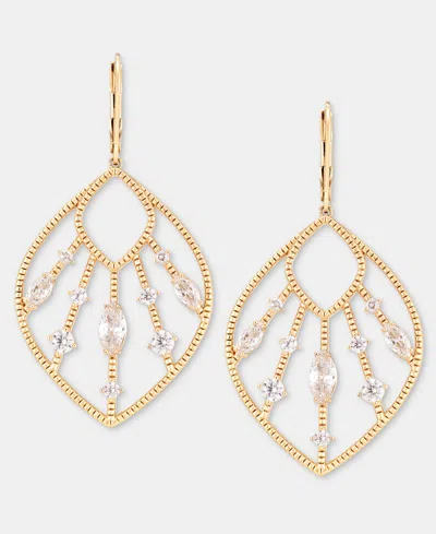 Anne Klein Cubic Zirconia Openwork Navette Drop Earrings In Gold