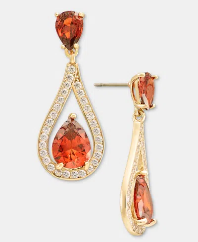 Anne Klein Cubic Zirconia Openwork Pear-shaped Dangle Earrings In Gold
