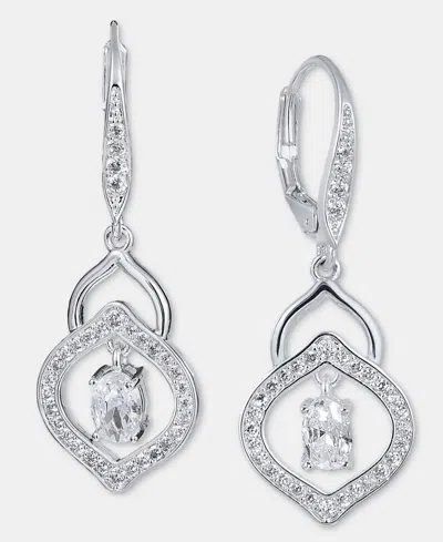 Anne Klein Cubic Zirconia Oval And Navette Drop Earrings In Silver