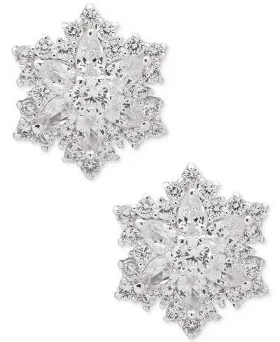 ANNE KLEIN CUBIC ZIRCONIA SILVER-TONE SNOWFLAKE BUTTON EARRINGS