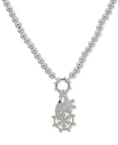 Anne Klein Cubic Zirconia Silver-tone Snowflake Charm Pendant Necklace