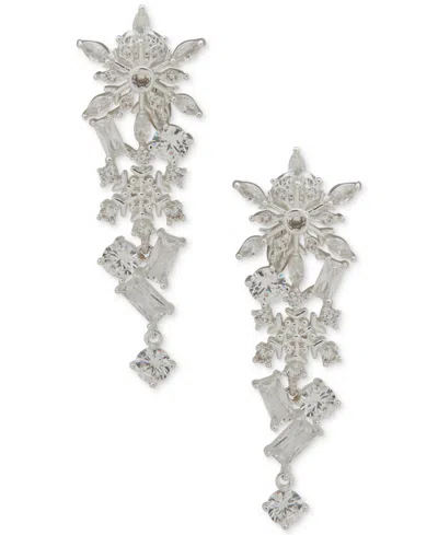 Anne Klein Cubic Zirconia Silver-tone Snowflake Cluster Linear Earrings In Metallic