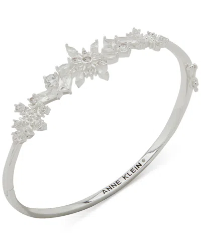 Anne Klein Cubic Zirconia Silver-tone Snowflake Open Hinge Bracelet In Metallic