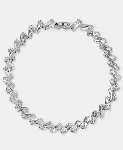 Anne Klein Cubic Zirconia Silver-tone Baguette Foldover Bracelet In Gray