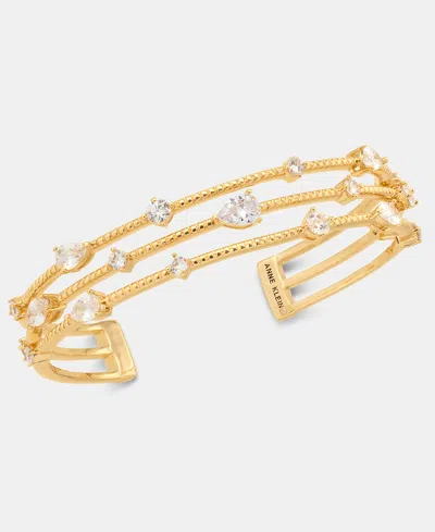 Anne Klein Cubic Zirconia Triple Row Cuff Bracelet In Gold