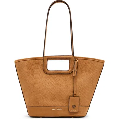 Anne Klein Cutout Handle Faux Suede Tote In Tan