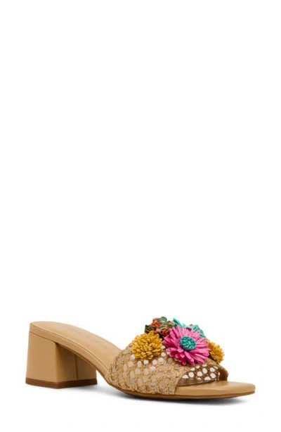 Anne Klein Dia Straw Flower Slide Sandal In Nude