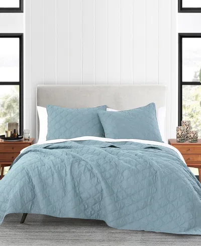 Anne Klein Diamond Cotton 3-piece Quilt Set, California King In Blue
