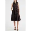 Anne Klein Diamond Detail Sleeveless Tie Waist Shirtdress In Brown