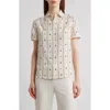 Anne Klein Diamond Pattern Short Sleeve Button-up Shirt In White