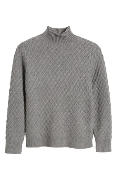 Anne Klein Diamond Stitch Mock Neck Sweater In Grey