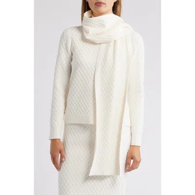 Anne Klein Diamond Stitch Scarf Mock Neck Sweater In White
