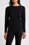 Anne Klein Diamond Stitch Sleeve Button Cuff Sweater In Anne Black