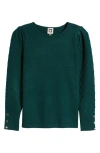 Anne Klein Diamond Stitch Sleeve Button Cuff Sweater In Green