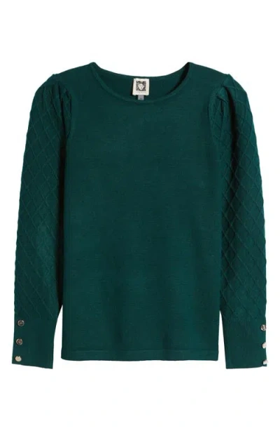 Anne Klein Diamond Stitch Sleeve Button Cuff Sweater In Green