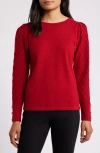 Anne Klein Diamond Stitch Sleeve Button Cuff Sweater In Titian Red