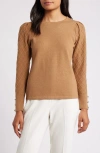 Anne Klein Diamond Stitch Sleeve Button Cuff Sweater In Vicuna